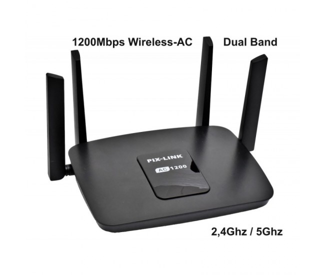 Router Wireless AC 1200Mbs Dual Band 2,4G/5G Pix-Link LV-AC06