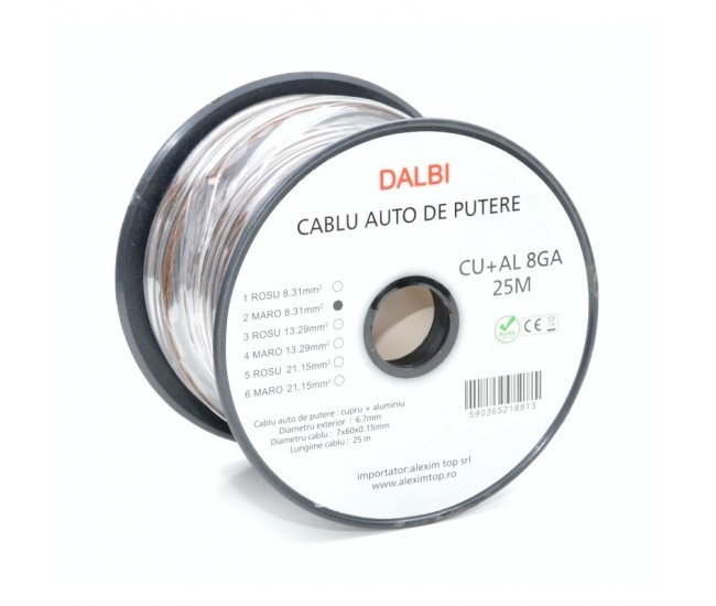 Cablu Auto de Putere Maro CU+AL 8GA 6,7mm, 25m/Rola