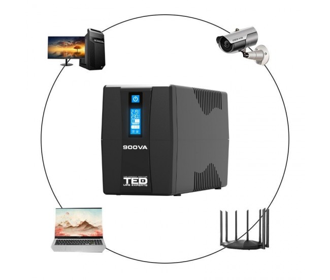 UPS 900VA / 500W LCD Line Interactive AVR 2 schuko USB TED