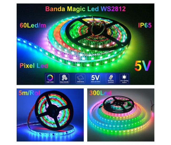 Banda Led WS2812 Digital Pixel 5050 RGB 60D-5V / IP65
