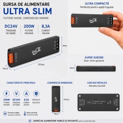 Sursa Alimentare LED 24V 200W 8A Ultra Slim 13mm DALBI