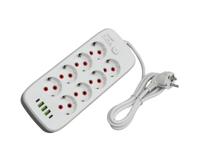 Prelungitor Multifunctional 8 prize - 2m cu 3 x USB 2,1A - 2 x PD si Intrerupator