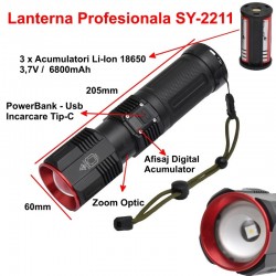 Lanterna Profesionala cu Lumina Laser Led si Display SY-2211 Lanterna Profesionala cu Lumina Laser Led si Display SY-2211