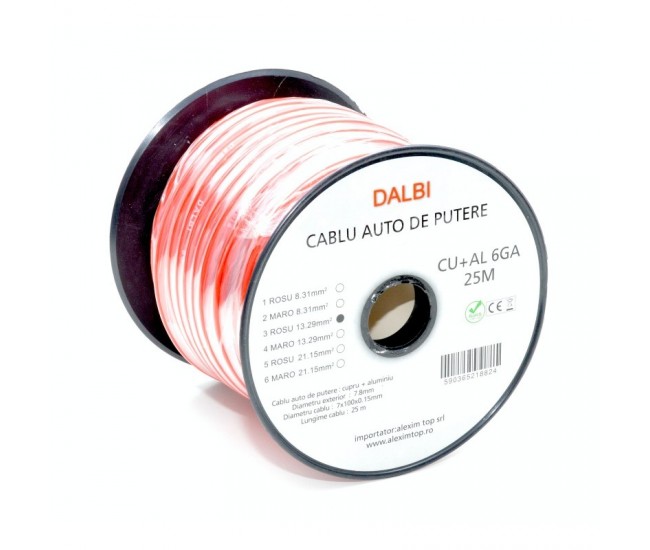 Cablu Auto de Putere Rosu CU+AL 6GA 7,8mm, 25m/Rola