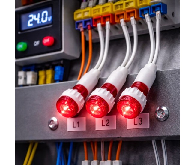 Indicator LED Rosu 24V DC Panou 9,5mm cu Fire 20Cm, Set 10 Bucati