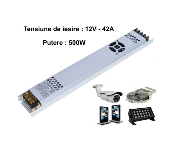 Sursa de Alimentare Slim 12V-500W / 42A