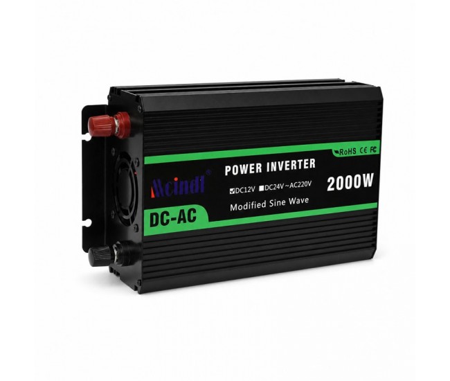 Invertor de Tensiune 2000W, 12V la 220V, Undă Sinusoidală Modificată, USB
