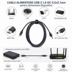 Cablu Alimentare USB-C Tata la DC 5.5x2.1mm pentru Router, LED si CCTV 2m