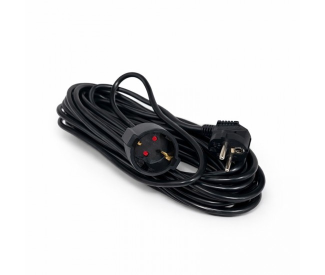 Prelungitor negru 3x1,5mm², lungime 5m, cu stecher si cupla cauciucata, 250V AC 10A, 2500W
