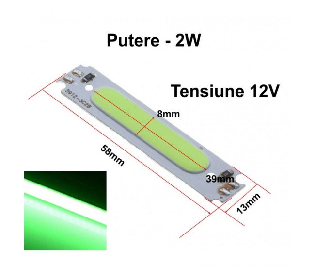 Led COB, 58x13mm/2W Verde