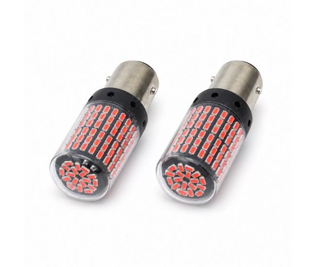 Set 2 Becuri Auto LED 1157 pentru Pozitie si Frana, Rosii, 12V, Soclu BAY15D