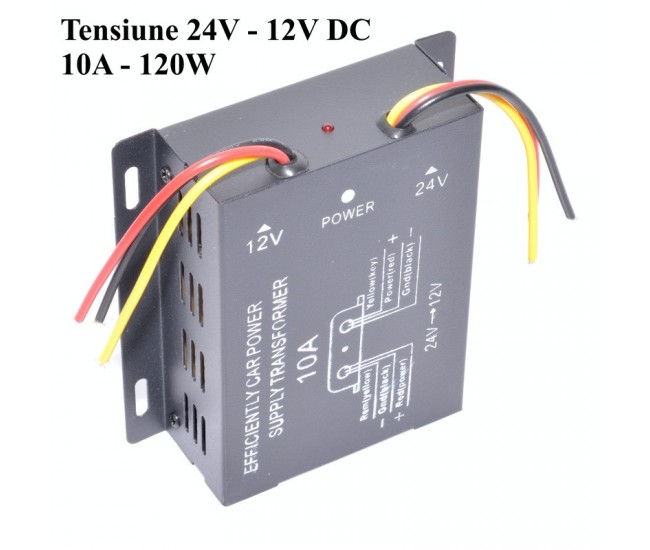 Convertor Auto de Tensiune 24V-12V DC/10A