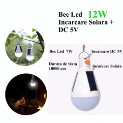 Bec Led 12W cu Incarcare Solara + DC 5V Bec Led 12W cu Incarcare Solara + DC 5V