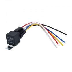 Releu Auto 12V 40A cu 5 Pini, Soclu si Fire de 16 cm