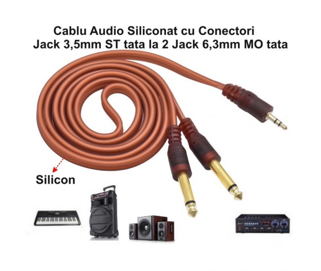 Cablu Audio Jack 3,5mm ST tata - 2 Jack 6,3 mm MO tata  Siliconat / 1,5m Pro