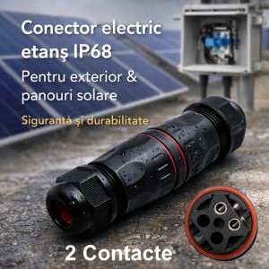 Conector Electric Etans M20 IP68, 2 Pini Waterproof pentru Sisteme Solare si Led (set 10buc)