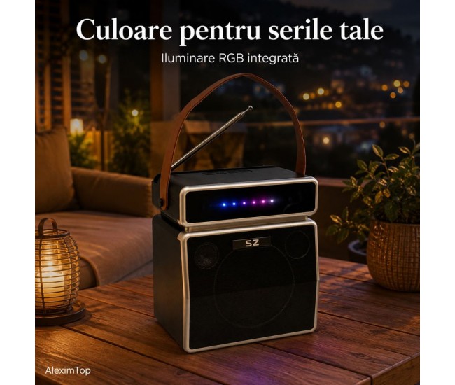 Boxă Portabilă Bluetooth 15W cu Panou Solar, Radio FM SZ-L29