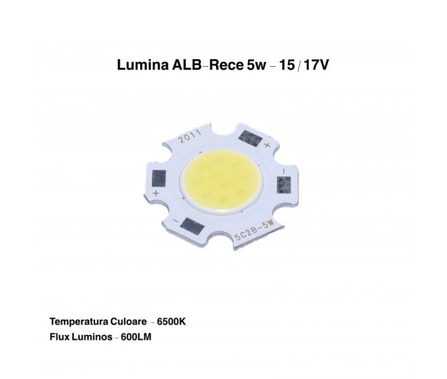 Led Cob 11mm, Putere 5W Alb-Rece