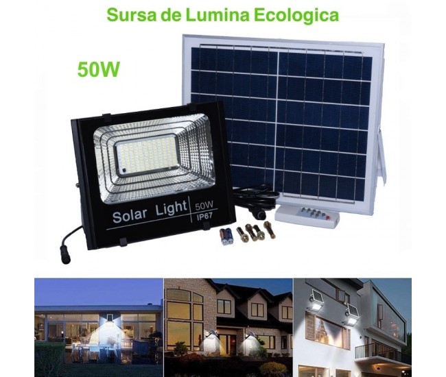 Proiector 50W cu Panou Solar și Telecomanda