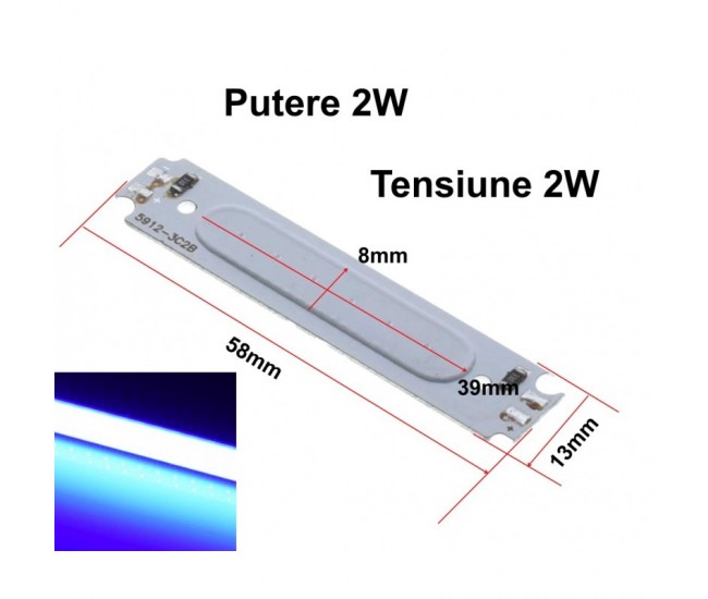 Led COB, 58x13mm/2W Albastru