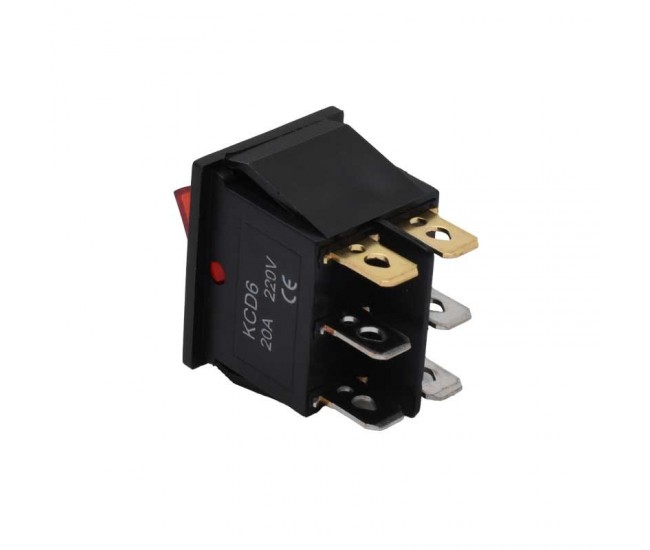 Comutator IRS 20A Led Rosu/Rosu 6P - 250V / KCD6