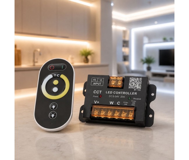 Controler LED CCT 5-24V 20A Bluetooth pentru Banda LED Alb Cald Rece BT102