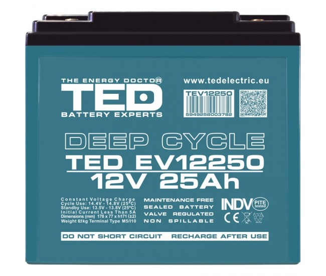 Acumulator 12V 25Ah Deep Cycle plumb-acid pentru scutere electrice, UPS si aplicatii industriale