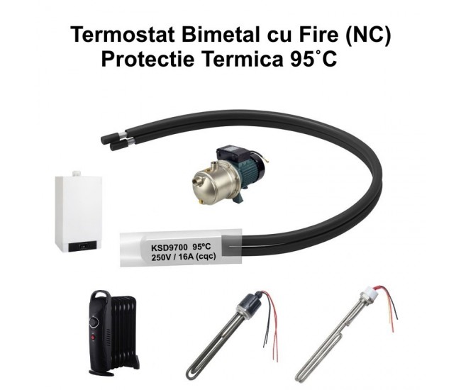 Termostat Temperatura 95˚C cu Fire, Bimetal KSD9700 NC, 250/16A - DALBI