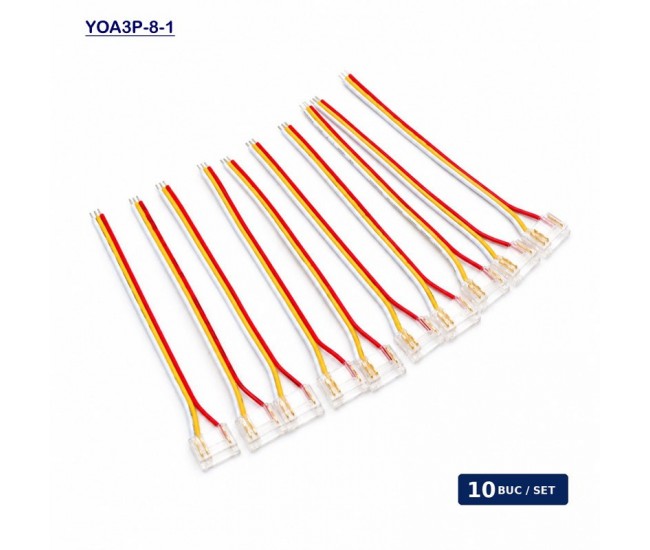 Conector Banda LED COB Monocolor 8mm 3 Pini cu Cablu 10cm Set 10 Buc YOA3P-8-1 DALBI