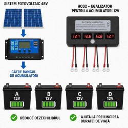 Egalizator Acumulatori 48V cu 4 Afișaje LED pentru 4 Baterii 12V HC02 DALBI
