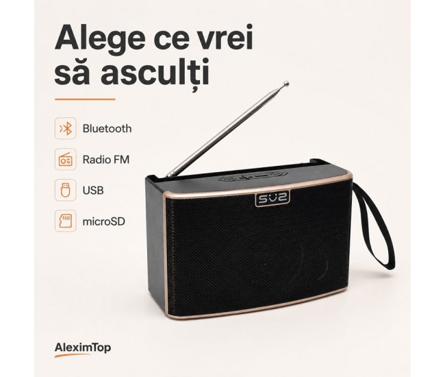 Boxă Portabilă Bluetooth cu Panou Solar, Radio FM SZ-L15 MINI