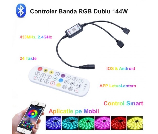 Controler RGB 24 Taste cu 2 ieșiri și Magic Smart - 144W