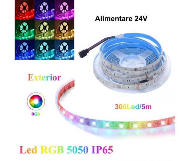 Banda Led RGB 24V- 60Led/m, Exterior IP65 - 5m/Rol