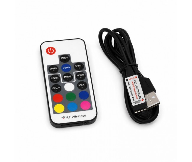 Controler USB pentru Banda LED RGB cu Telecomanda RF 17 Taste DALBI