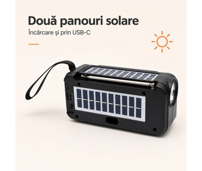 Boxă Portabilă Bluetooth 6W cu 2 Panouri Solare, Radio FM SZ-L20 MINI