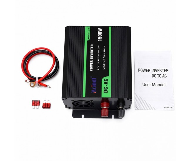 Invertor de Tensiune 1500W, 12V la 220V, Undă Sinusoidală Modificată, USB