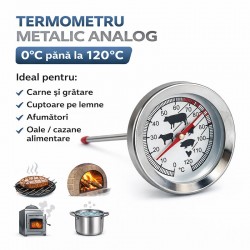 Termometru Metalic Analog cu Tija 0–120 grade Celsius pentru Gratar, Cuptor si Afumatoare - HoReCa | DALBI
