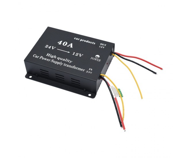 Convertor Auto de Tensiune 24V la 12V, 40A, DC-DC, cu Ventilator DALBI
