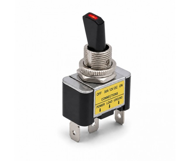 Intrerupator cu Maneta si LED Rosu 12V 30A, ON/OFF, 3 Pini