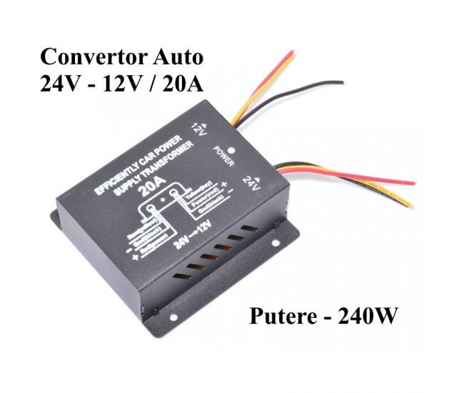 Convertor Auto de Tensiune 24V-12V DC/20A