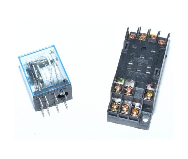 Releu 12V DC, Elecromagnetic 11 Pini cu Soclu