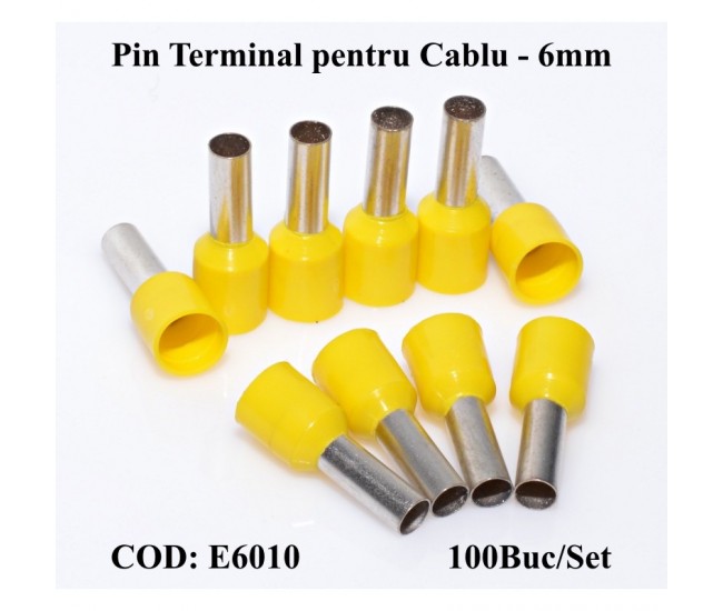 Pin Terminal de Cablu E6010 Galben, 100Buc/Set