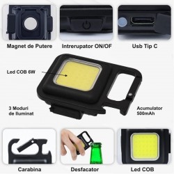 Lanterna Breloc cu Carabina si Led COB Lanterna Breloc cu Carabina si Led COB