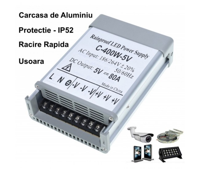 Sursa Alimentare de Exterior 5V-400W/80A