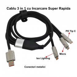 Cablu Fast 100W - 3 in 1 Micro -Tip C - IOS / CA-880 Cablu Fast 100W - 3 in 1 Micro -Tip C - IOS / CA-880