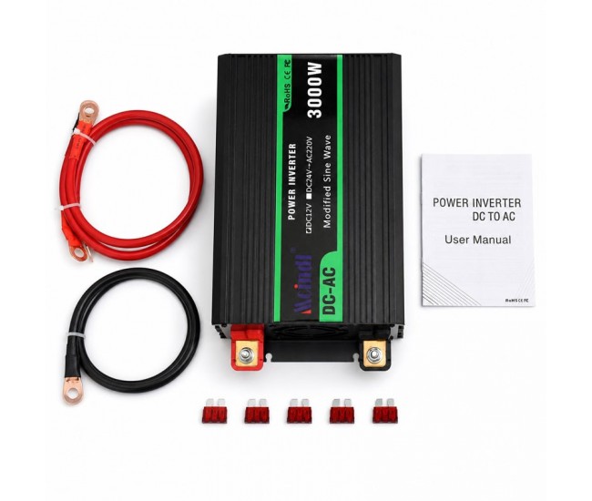 Invertor de Tensiune 3000W, 12V la 220V, Undă Sinusoidală Modificată, USB