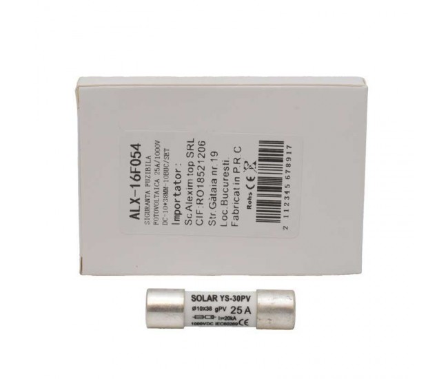 Siguranta Fuzibila Fotovoltaica 25A / 1000V DC - Ø10x38mm - 10Buc/Set