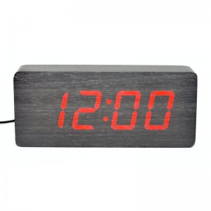 Ceas 1292 Mare, Lemn Negru-Led Rosu 21x9x4,8cm