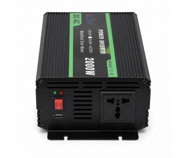 Invertor de Tensiune 2000W, 12V la 220V, Undă Sinusoidală Modificată, USB