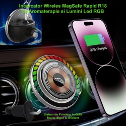 Suport Auto Magnetic cu Incarcare Wireless 20W si Aromaterapie / R18 Suport Auto Magnetic cu Incarcare Wireless 20W si Aromaterapie / R18